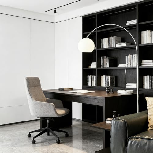Modern White Arc Floor Lamp for Living Room,77 in Tall | Milk Glass Lampshade,Marble Base,Soft Diffused Glow,Extendable Chrome Arm,Ideal for Couch and Bedroom,Adjustable Height - color: White-Glass
