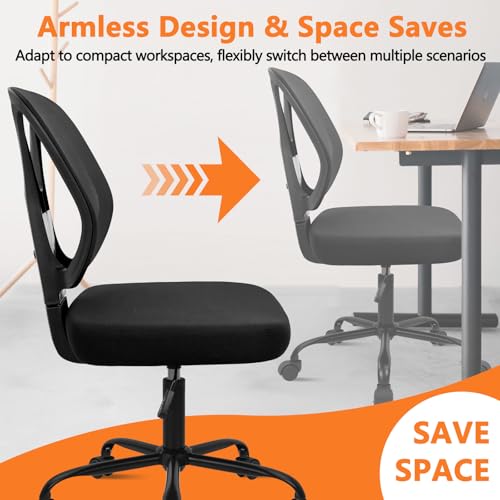 CLATINA Armless Home Office Chair, Adjustable Height Backrest Ergonomic Mesh Desk Chair with Wheels, 360° Swivel Small Computer Task Chair for Home Office, Study, Meeting Room, Black - color: Black-neva, size: 1 Pack