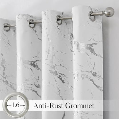 WUBODTI Silver Marble Blackout Curtains 84 inch Bedroom Grommet 2 Panels | Silver on white,metallic pattern,modern abstract,thermal insulated, room darkening,living room,privacy,window treatments - color: Grey White and Silver, size: 52"W x 84"L (Pack of
