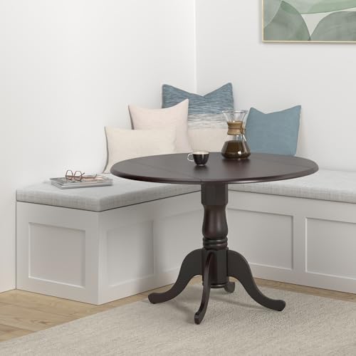 IC International Concepts, 42" Round Dual Drop Leaf Pedestal Dining Table, Solid Real Wood, Sturdy Parawood, Rich Mocha - color: Rich Mocha