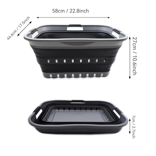 SAMMART 42L (11 gallon) Collapsible Plastic Laundry Basket - Foldable Pop Up Storage Container/Organizer - Portable Basket - Space Saving Hamper/Basket (2, Grey/Black) - color: Grey/Black