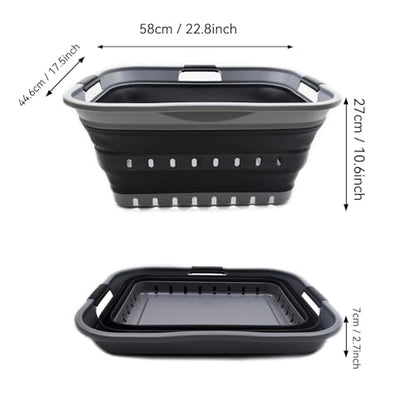 SAMMART 42L (11 gallon) Collapsible Plastic Laundry Basket - Foldable Pop Up Storage Container/Organizer - Portable Basket - Space Saving Hamper/Basket (2, Grey/Black) - color: Grey/Black