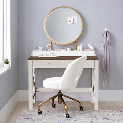 ChooChoo 40 Inches Farmhouse Computer Desk with 2 Drawers | Wooden Writing Desk, Study Desk for Home Office, Makeup Vanity, Soft White - color: Soft White, size: 40inch without Power Outlet