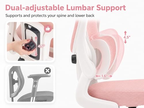 Ergonomic Office Chair with Adjustable Headrest & Lumbar Support, High Back Mesh Desk Chair, 330 LBS Capacity Swivel Computer Chair with Flip-Up Arms, Home Office Gaming Chair(Pink) - color: Pink