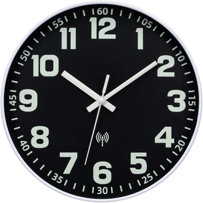 Atomic Wall Clock with Glow in the Dark Night Light 12" | Wall Clock Battery Operated, Easy to Read, Analog Clock, Luminous Numerals, Lighted up,Home Decor, for Bedroom Living Room