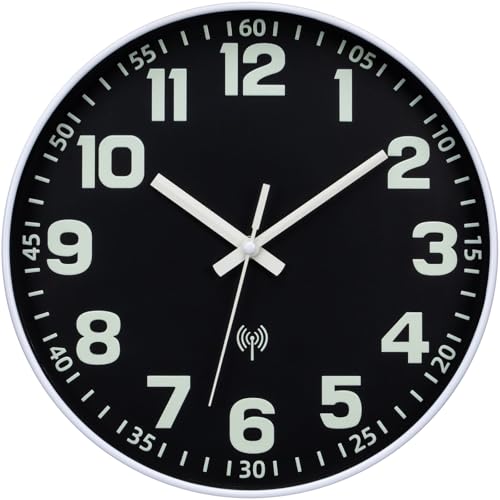 Atomic Wall Clock with Glow in the Dark Night Light 12" | Wall Clock Battery Operated, Easy to Read, Analog Clock, Luminous Numerals, Lighted up,Home Decor, for Bedroom Living Room
