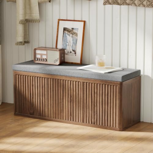 Shoe Storage Bench with Cushion,41.3" Entryway Bench with Storage and Adjustable Shelves,440 LBS Load Capacity,Shoe Rack Bench for Entryway,Bedroom,Living Room (Shoe Storage Bench-Walnut) - color: 3 Door Shoe Storage Bench-walnut