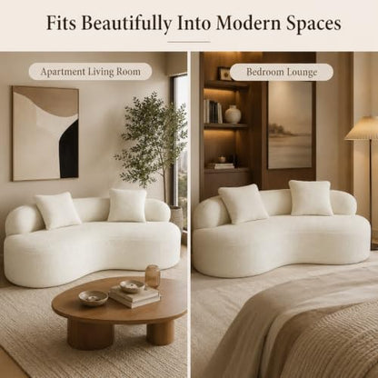 79" Curved Loveseat, Boneless Deep Seat Boucle Cloud Sofa, Cream White | Curved boneless design, deep plush seating, soft boucle upholstery and 2 pillows deliver cloud-like comfort for living rooms. - color: Ceam White
