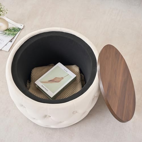 23" Velvet-Upholstered Accent Side Table, Modern Nesting Side Tables with Hidden Storage, Space-Saving Nesting Coffee Table Set with Wood Tray for Living Spaces, Beige - color: Beige