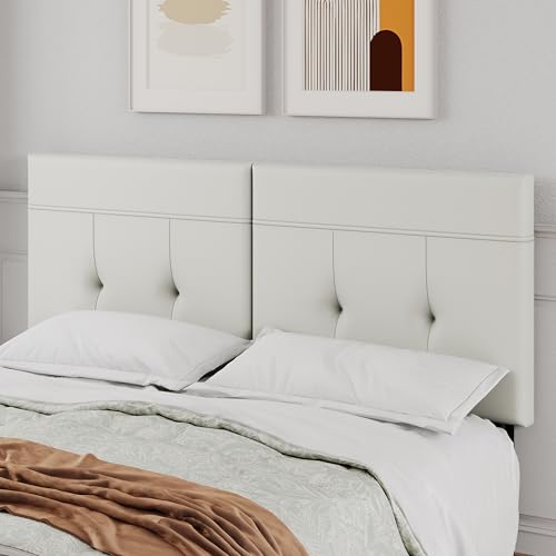 Upholstered Tufted King Size Headboard,PU Leather Wood Head Board with Metal Legs, Adjustable Height from 42” to 56”, Bed Headboard in Modern Design,Backboard for Bed, Beige - color: Beige, size: King