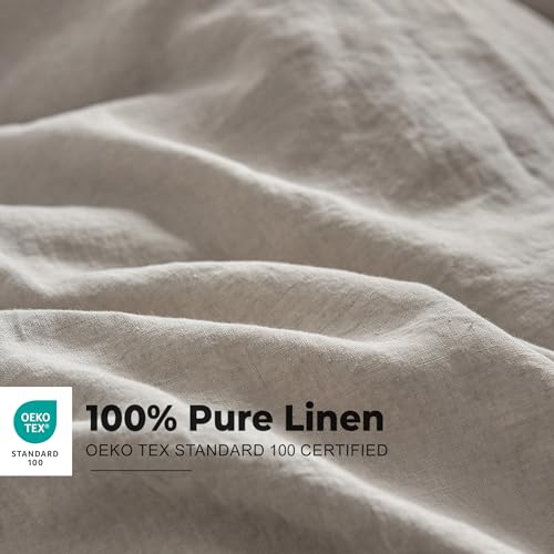 Simple&Opulence 100% Washed Linen Duvet Cover Set with Embroidered,3 Pieces Soft Farmhouse Comforter Set with Button Closure,1 Duvet Cover and 2 Pillowshams(Full,Grey) - color: Embroidery Grey, size: Full