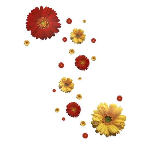 2Pcs Daisy Wall Stickers Yellow and Red 3D Flowers Wall Decal DIY Modern Room Decor Removable Bedroom Living Room Creative Window Sticker Home Wall Art Decorations - color: Yellow + Red