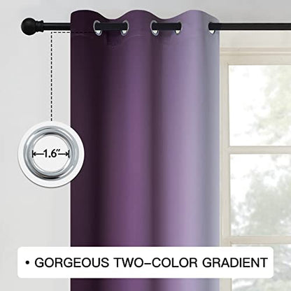 COSVIYA Grommet Room Darkening Ombre Purple Curtains W42xL63 inch | Purple and Greyish White Gradient Drapes, Light Blocking,Insulated Thermal Window Curtains for Bedroom/Living Room,2 Panels - color: Purple to Grayish White, size: 42"W x 63"L (Pack of 2)