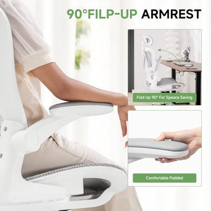 GTPLAYER Office Chair, Home Ergonomic Desk Chair with High Back Mesh, Mesh Office Computer Desk Chairs with Adjustable Lumbar Support, Rolling Work Swivel Task Chairs with 3D Armrests and Headrest - color: White