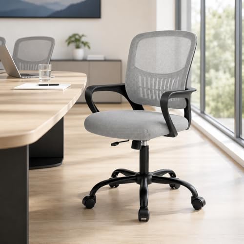 Ergonomic Office Chair, Home Office Desk Chair, Game Chair with Lumbar Support, Breathable Mesh Chairs, Swivel Desk Chairs for Computer, Home, Office, 360° Swivel (Grey) - color: Grey With Fixed Armrest