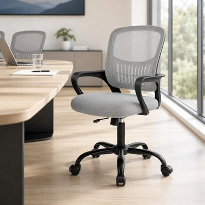 Ergonomic Office Chair, Home Office Desk Chair, Game Chair with Lumbar Support, Breathable Mesh Chairs, Swivel Desk Chairs for Computer, Home, Office, 360° Swivel (Grey) - color: Grey With Fixed Armrest