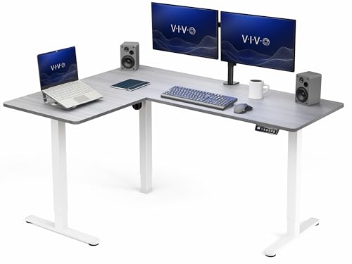 VIVO Dark Gray 63 x 47 in Corner Standing Desk, DESK-E3CTWG-47 | Electric, Holds 225 lbs, Reversible L-Shaped Table, Sit Stand, Height Adjustable, Memory Presets, White Frame - color: Dark Gray Top / White Frame, size: 47 x 63