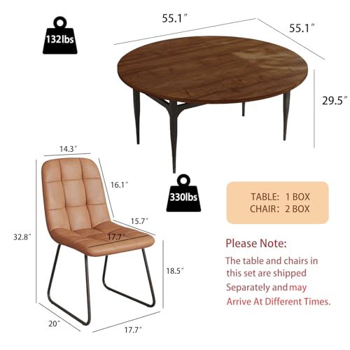 HIPIHOM 55‑Inch Extendable Dining Table Set with 4 Upholstered Chairs and Metal Frame for Dining Room - color: Walnut/Brown-c