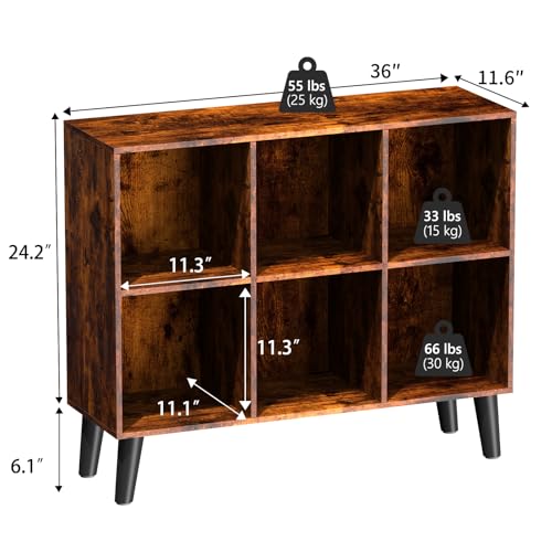 6 Cube Storage Organizer with Legs, 3 Tier Cube Low Bookcase Freestanding Storage Display Organizer for Home Office, Three-Cubes Open Shelf Bookshelf (Retro Brown, 6 Cube Horizontal) - color: Retro Brown, size: 6 Cube Horizontal