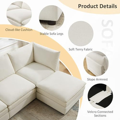Modular Ottoman Seat, Sectional Sofa Cube Footstool, Ivory White - color: Ivory White