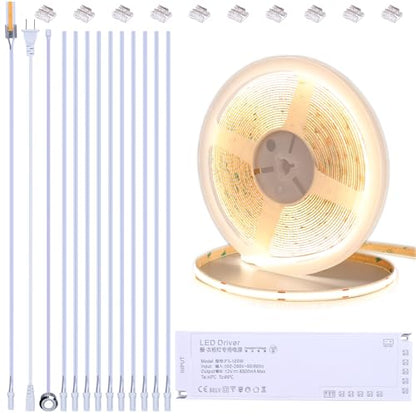 BENLUN 12V COB LED Under Cabinet Strip Lighting Cuttable 32.8ft for Kitchen | 4000K Natural White LED Strip Lights Dimmable Adhesive 8W/M CRI 93 with Dimmer and Power Supply for Bookcase Shelf Display - color: Natural White 4000K