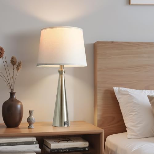 Modern Touch Lamps for Nightstand, 3 Way Dimmable Bedroom Lamp Set of 2 | USB C+A Charging Ports, Silver Bedside Lamps for Bedroom, Living Room, End Table, Bed Side, LED Bulb Included - color: C. Silver Base-White Shade