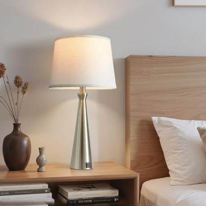 Modern Touch Lamps for Nightstand, 3 Way Dimmable Bedroom Lamp Set of 2 | USB C+A Charging Ports, Silver Bedside Lamps for Bedroom, Living Room, End Table, Bed Side, LED Bulb Included - color: C. Silver Base-White Shade