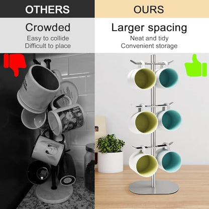 Mug Holder Tree, Coffee Cup Holder with 6 Hooks, Coffee Mug Rack, Metal Mug Tree for Counter, Mug Holder Stand Coffee Mug Hanger(Brushed Nickel) - color: Brushed Nickel-A