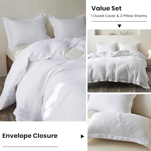 Simple&Opulence 100% Linen Duvet Cover Set with Crossed Embroidery Washed - 3 Pieces (1 Duvet Cover with 2 Pillow Shams) Soft Breathable Farmhouse - White, Queen Size - color: Crossed-white, size: Queen