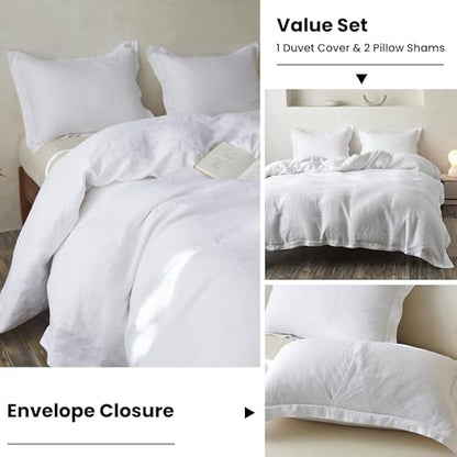 Simple&Opulence 100% Linen Duvet Cover Set with Crossed Embroidery Washed - 3 Pieces (1 Duvet Cover with 2 Pillow Shams) Soft Breathable Farmhouse - White, Queen Size - color: Crossed-white, size: Queen