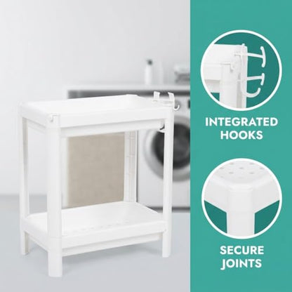 Bathroom Tower Shelf, White Plastic Freestanding Storage Rack, Narrow Standing Shelf Unit for Bathroom Kitchen Bedroom(2 Layers) - size: 2 Layers