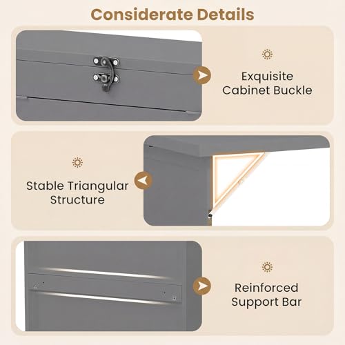 Giantex Wall Mounted Desk, Foldable Convertible Computer Desk with Storage Shelves, Space Saving Fold Out Table, Folding Floating Writing Desk for Small Spaces, Home Office, Bedroom, Apartment (Grey) - color: Grey