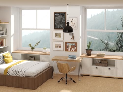 Solid Oak Folding Desk 43 Inch No Assembly Portable Table | Foldable steel legs ，Natural Wood Grain Finish，Lightweight for Easy Moving， for Home Office Writing Reading