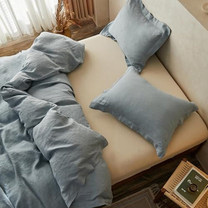 Simple&Opulence 100% Linen Duvet Cover Set with Crossed Embroidery Washed - 3 Pieces (1 Duvet Cover with 2 Pillow Shams) Soft Breathable Farmhouse - Dusty Blue, Queen Size - color: Crossed-dusty Blue, size: Queen