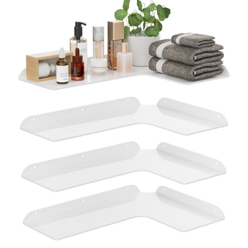 Sezanrpt 11.4x16 Inch Acrylic Corner Floating Shelf Set of 4, White Corner Wall Shelf for Home Décor, Speakers, Security Cameras, Toileries, Plants, Figures, Cosmetics, Books - color: White, size: 11.4x16 Inch