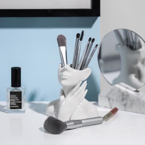 XSMXLNKWL Ceramic Face Vase White Flower Vase for Decor, Female Face Vase Art, Modern Decorative Vase Centerpiece for Table, Shelf, Living Room, Office, Bedroom, Small - style: Face Vase - Stroking the Neck