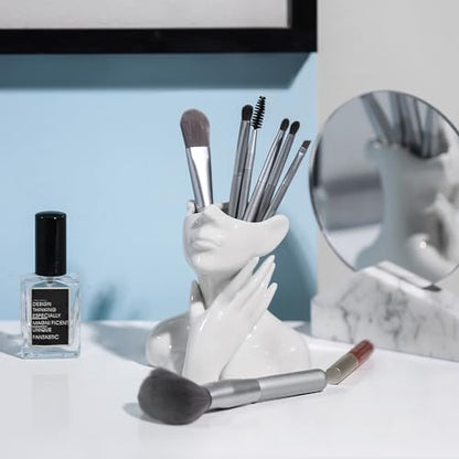 XSMXLNKWL Ceramic Face Vase White Flower Vase for Decor, Female Face Vase Art, Modern Decorative Vase Centerpiece for Table, Shelf, Living Room, Office, Bedroom, Small - style: Face Vase - Stroking the Neck