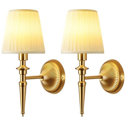 Battery Operated Wall Sconces Set of 2, Wireless Rechargeable Wall Lights with 12 RGB Colors and 3CCT Dimmable, Small Fabric LED Wall Lamps for Bedroom, Living Room, Hallway, Gold - color: Gold