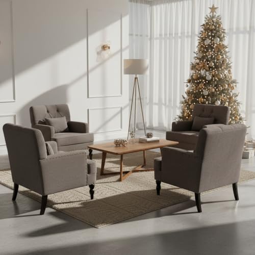 HUIMO Accent Chair, Tufted Upholstered Club Chair, Grey | Tufted upholstered club chair with lumbar pillow and solid wood legs. Suitable for living rooms, bedrooms, and reading nooks. - color: Grey