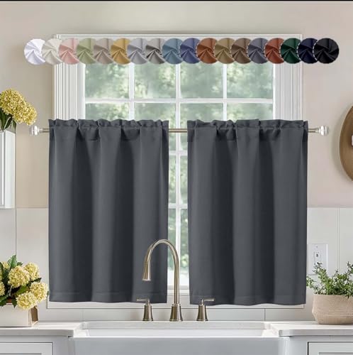 Aiyufeng Grey Short 36 Inches Blackout Curtain 2 Panels Set, Half Window Rod Pocket Privacy Tiers for Kitchen, Curtains Blackout for Bathroom Shades, W40 x L36 Inch, Grey - color: Charcoal, size: 40"W x 36"L (Pack of 2)