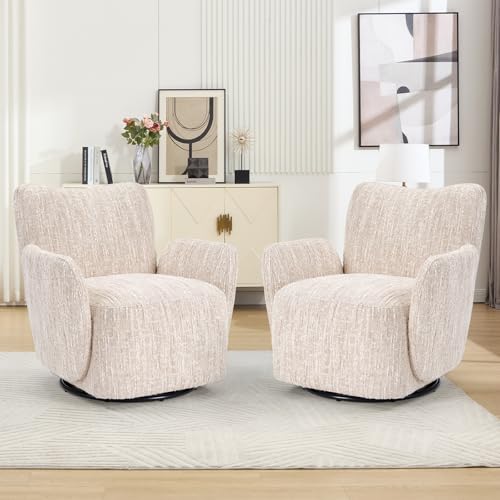 Swivel Accent Chair, 360 °Swivel Barrel Chair, Modern High-Back Armchair with Padded Armrest, Soft Cushion, Comfy Single Sofa for Living Room, Bedroom, Beige - color: Beige