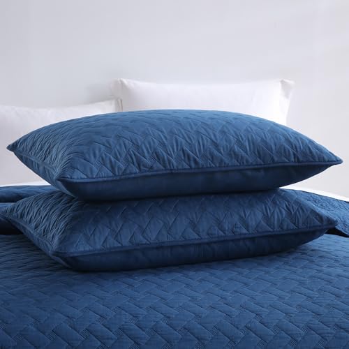 Wistown Cotton Queen Bedspread Quilt Bedding Set, Navy Blue | 3 Pieces Reversible Lightweight Soft Coverlets Comforters, All Seasons, Weave Stitching Pattern - color: Navy Blue Weave Pattern, size: Queen (90 by 98inch)
