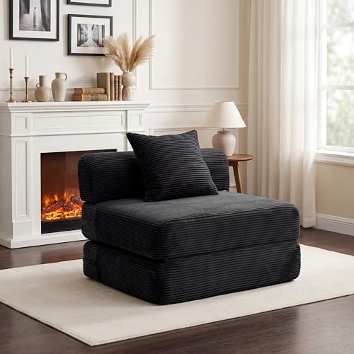 Sofa Bed Couch,Convertible Boneless Couch Compressed Chair Comfy Boneless Chair Floor Lounge Chair with Pillow,No Assembly Folding Sofa Beds for Living Room Bedroom Guest Room(Single,Black) - color: Black, size: Single Sofa