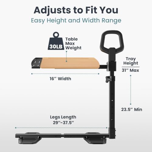 PELEGON Tray Table, 360° Swivel Table for Recliner, Adjustable Height with X-Large Table for Eating and Laptop, TV Trays for Couches & Chairs with Ergonomic Stand Assist Safety Handle for Elderly - color: Wood