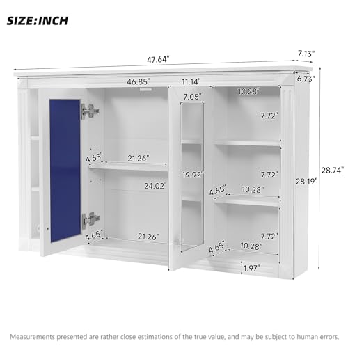 Merax Bathroom Medicine Cabinet with Mirror Door & Adjustable Shelf | 48" x 28" Wall Mounted Bathroom Storage Cabinet with Mirror, Over the Toilet - color: White, size: 48"