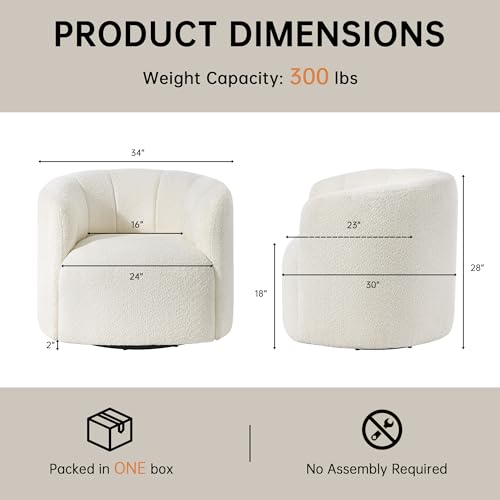 Swivel Accent Chair, No Assembly Required Upholstered Boucle Fabric Barrel Chair for Living Room, Beige - size: swivel chair