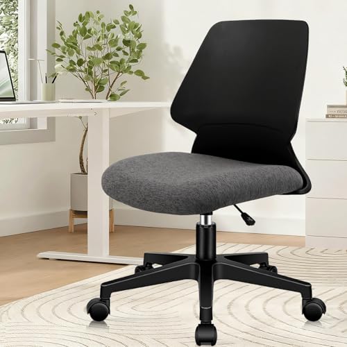 CLATINA Armless Home Office Chair, Desk Chair with Wheels, Adjustable Height Reading Chairs, Small Swivel Computer Chair, Comfy Upholstered Task Chair for Office Meeting, Black - color: Black-rubor, size: 1 Pack