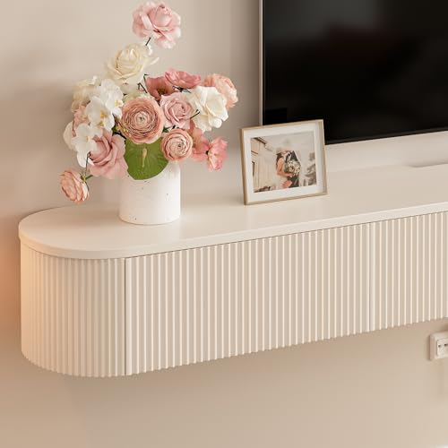 Floating TV Stand with Drawers 70'',Wall Mount TV Stand,Floating Entertainment Center Shelf for Bedroom Living Room Under TV,Fully Assembled,Off-White - color: Milky White, size: 70IN