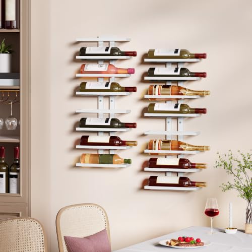 Hoctieon 2-Set 8 Tier Wall Mount Wine Rack (16 Tiers), Wall Racks for Wine Bottles Display and Storage, Hanging Bottle Organizer for Living Room, Kitchen, Wine Cellar, Bar, White - color: White, size: 2 Pack (16 Bottles)