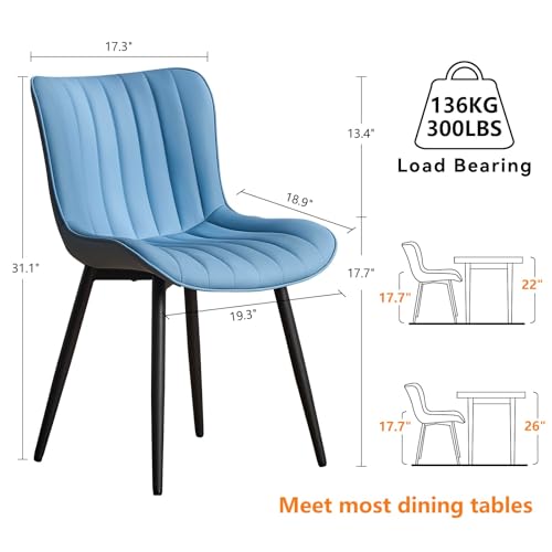 YOUNUOKE Dining Chairs Set of 2 Mid-Century Modern Kitchen Chairs Blue | Faux leather upholstered with Back, fits dining living waiting room guest reception. Waterproof easy to clean assemble, 300lb - color: Blue
